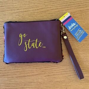 Desden "Go State" 2 sided Vegan Leather - Sequin Clutch Wristlet